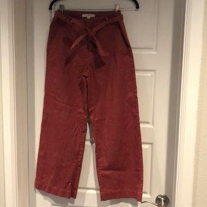LOFT wide leg cropped pants with tie detail